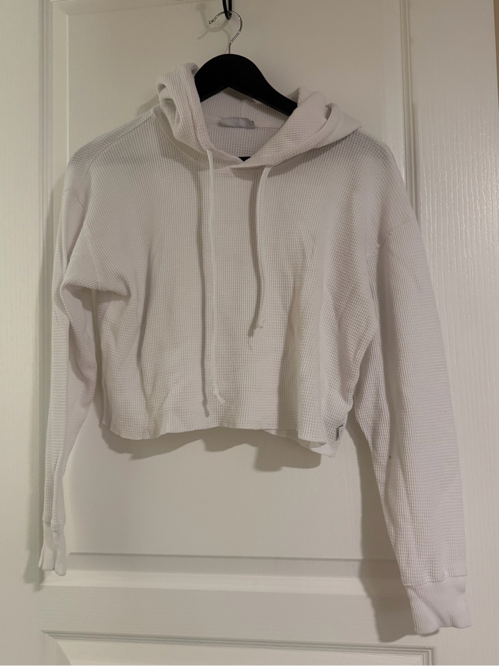 TNA White Cropped Waffle-Knit Hoodie